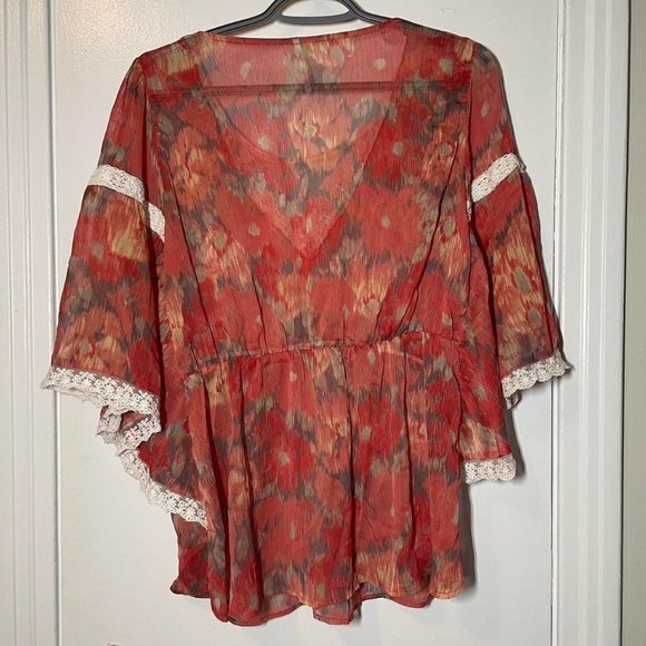 Free People Red and Orange Lace Trim Top - Picture 4 of 4